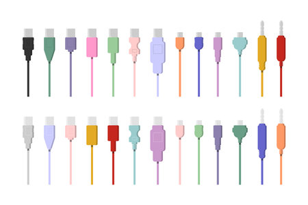 Cables of different types and colors vector illustrations set. Collection of cartoon drawings of...
