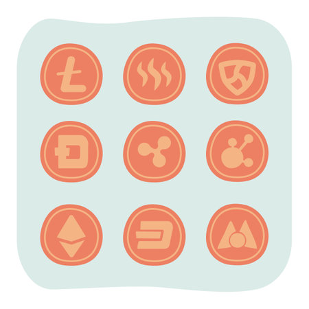 Coins with crypto elements vector illustration. Finance, digital currency, exchange, alternative payment, cryptocurrency conceptのイラスト素材