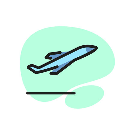 Line icon of airplane taking off. Departure, airfield, airport. Transport concept. Can be used for warning signs, information boards and web pictogramsのイラスト素材