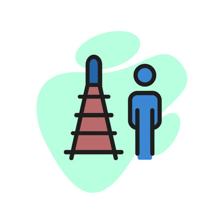 Line icon of man standing at tunnel. Metro, railway station, subway. Transport concept. Can be used for topics like transportation, urban life, railway serviceのイラスト素材