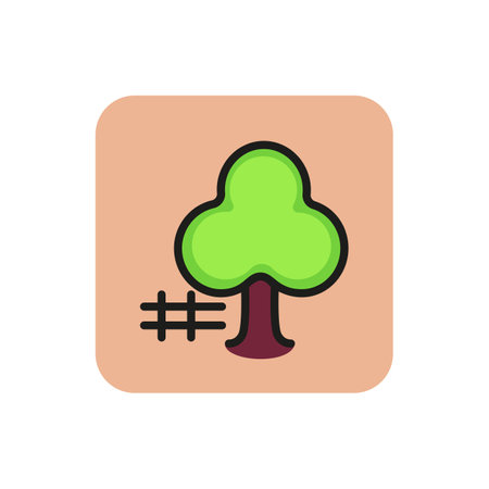 Icon of tree and fence. Village, oak, botany. Country life concept. Can be used for topics like garden, summer, yardのイラスト素材