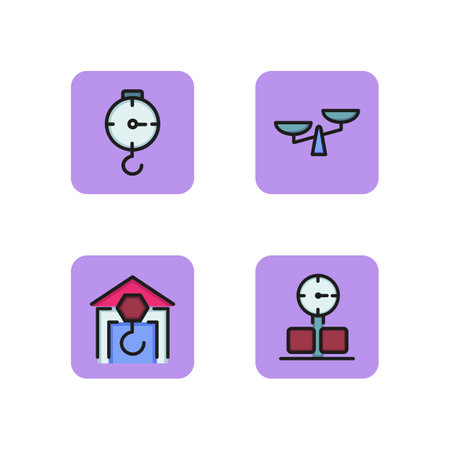 Weighing line icon set. Scales, manometer, lifting hook. Measurement concept. Can be used for topics like warehouse, construction, industryのイラスト素材