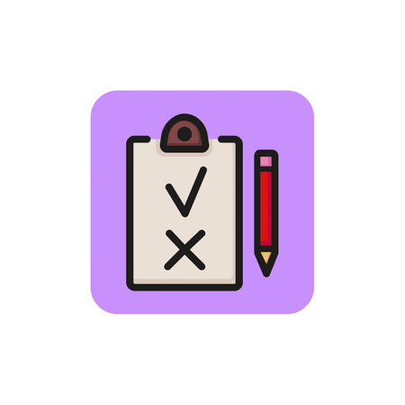 Line icon of paper with cross and tick signs. Report with analysis, application form, vote paper. Document concept. Can be used for topics like business, accounting, marketingのイラスト素材