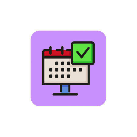 Icon of event planning. Calendar, check mark, date. Agenda concept. Can be used for topics like planner, management, reminderのイラスト素材