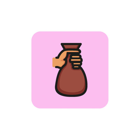Line icon of hand holding sack. Earning, deposit, fund. Money concept. For topics like business, finance, bankingのイラスト素材