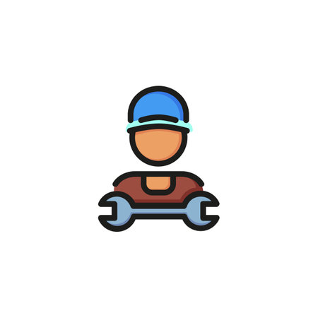 Icon of technician with spanner. Plumber, repairman, wrench. Job concept. Can be used for topics like service, engineering, maintenanceのイラスト素材
