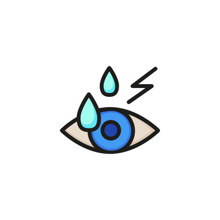 Eye drops. Thin line icon. Eye dripping from pain, infection, dust. Body aches concept. For health, drug, medicineのイラスト素材