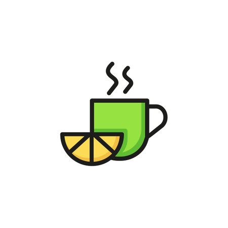 Hot tea with lemon. Flat thin line illustration. Remedy, treatment, cure. Flu treatment concept. For health, drink, cafeのイラスト素材