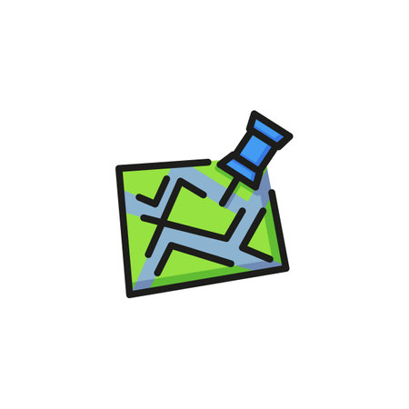 Map and pin line icon. City plan, badge, pointer. Navigation concept. Can be used for topics like location, address, route, roadmapのイラスト素材