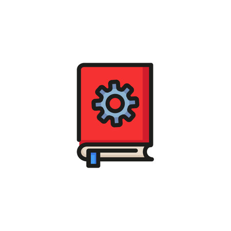 Book with cogwheel line icon. Instruction, manual, physics. Engineering concept. Vector illustration can be used for topics like document, education, informationのイラスト素材