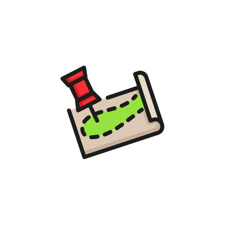 Finding itinerary on map line icon. Route, path, pointer, scroll, pin. Location concept. Can be used for topics like navigation, travel, hikingのイラスト素材