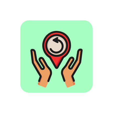 Hand holding recycle map pointer line icon. Recycle location, refresh, reset. Recycling concept. Can be used for topics like ecology, environment, cartographyのイラスト素材