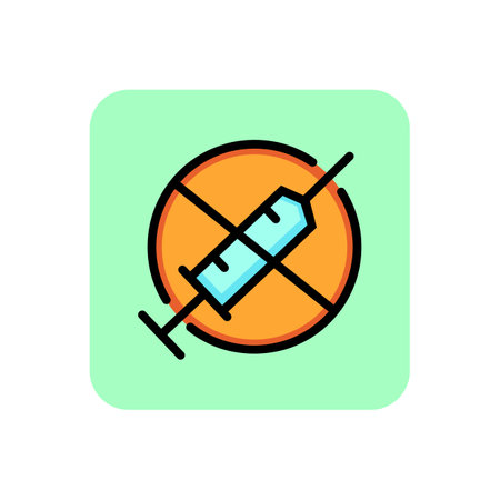 Without injections line icon. Syringe, needle, stop, prohibition sign. Treatment concept. Can be used for topics like medicine, drug addiction, medical abuseのイラスト素材