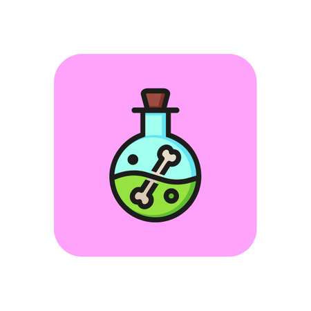 Poisonous potion in flask line icon. Bone, liquid, toxic. Halloween concept. Vector illustration can be used for topics like wizard, laboratory, scienceのイラスト素材