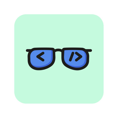 HTML brackets in glasses line icon. Programmer, software developer, backend. Coding concept. Vector illustration can be used for topics like IT, technology, web designのイラスト素材