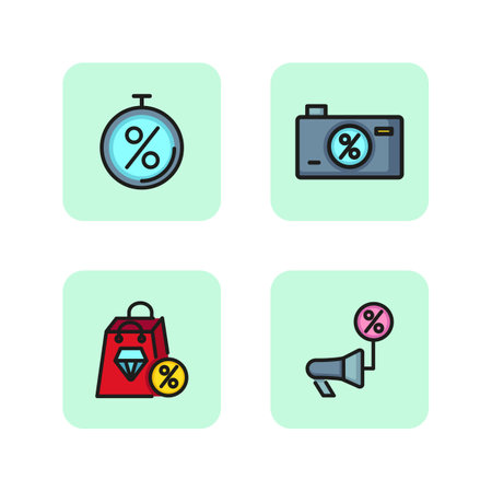 Discounts in stores line icon set. Sale of electronics and jewelry. Profitable purchases concept. Vector illustration for web design and appsのイラスト素材