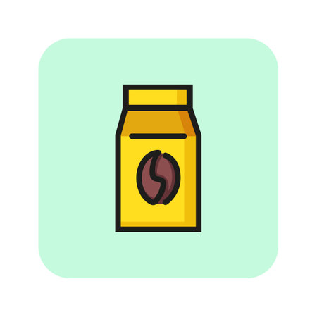 Coffee bag with bean symbol line icon. Coffee beans, cafe, store. Coffee concept. Vector illustration can be used for topics like drinks, natural products, addictionのイラスト素材