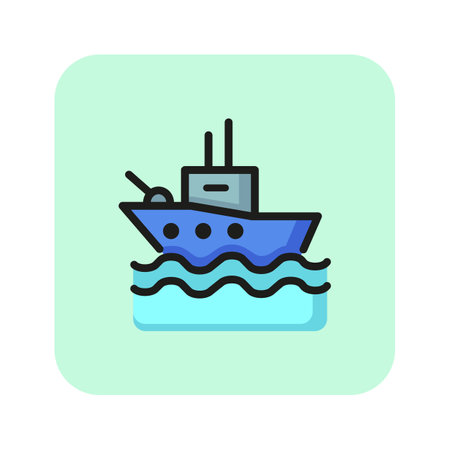 Battleship line icon. Ship, water, battle. War concept. Vector illustration can be used for topics like war, politics, crisis, worldのイラスト素材