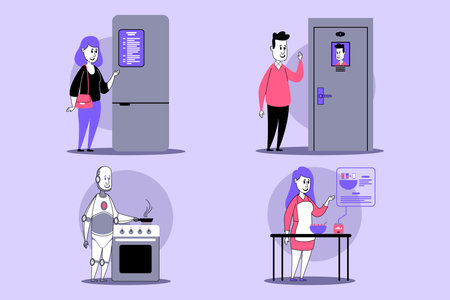 Technological advancements in smart homes streamline daily activities, showcasing person accessing...