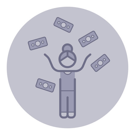 Woman joyfully juggling several bills in the air, expressing the sense of fun and playfulness. Financial success and progress conceptのイラスト素材