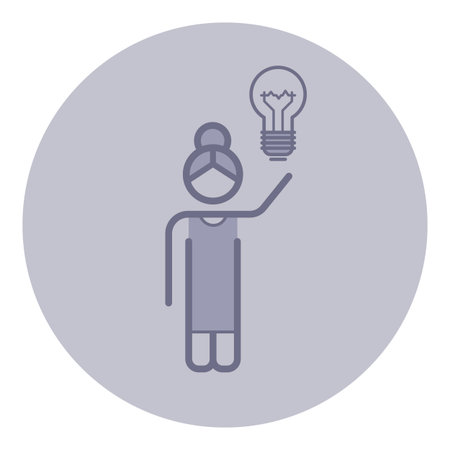 Woman confidently raising her arm with light bulb above her, symbolizing innovation and inspiration. Creativity and empowerment conceptのイラスト素材