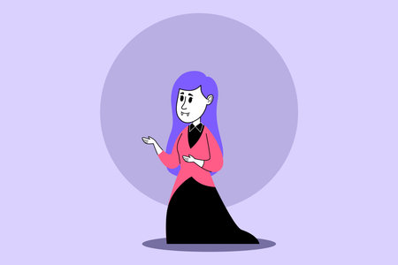 Female vampire character with purple hair standing against purple backgroundのイラスト素材