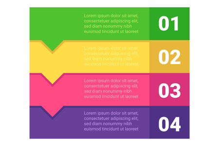 Colorful infographic outlining four steps in the process. Each section using different colors to highlight information clearly. Perfect for presentationsのイラスト素材