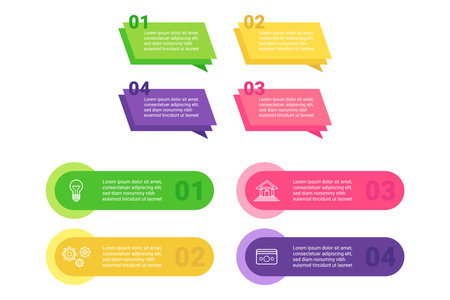 Infographic presenting collection of colorful banners with numbered sectionsのイラスト素材