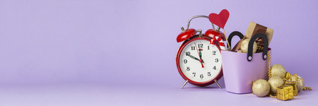 Small plastic bag for shopping, gift boxes, heart on a stick, red alarm clock,  Christmas...