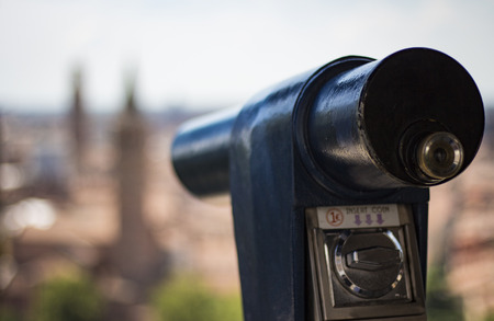 Panoramic telescope. In the background, the Italian city is out of focusの写真素材