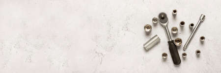 Tool on a concrete background. Banner. Concept car repair, maintenance, father's day.