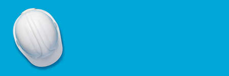 Construction hard hat on a blue background. Concept for construction, renovation work. Banner. Flat...