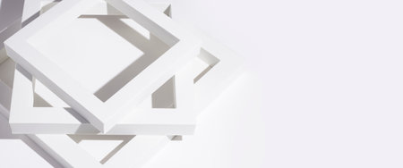 White square frames podiums for presentation on a white background. Banner.の写真素材