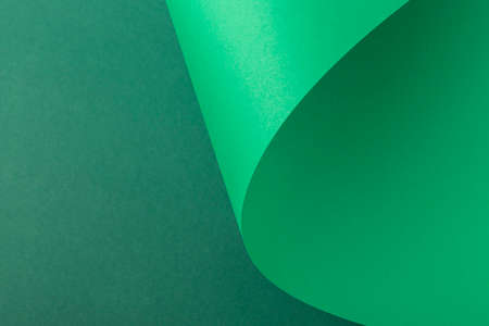 Design background of folded curl from green cardboard. Top view, flat lay.の写真素材