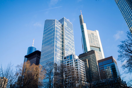 Skyscrapers against a blue sky without clouds.の写真素材
