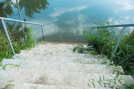Granite stairs to the riverの写真素材
