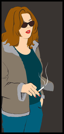 Young woman smoking cigaretteのイラスト素材