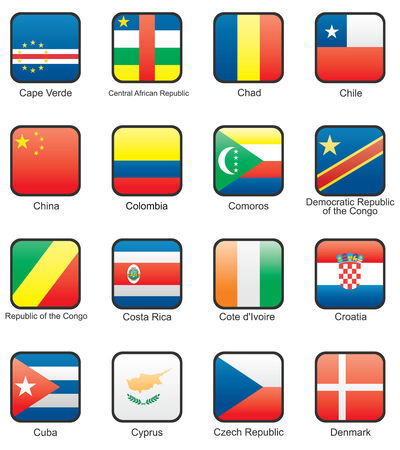 Flag icon set (part 3) Cape Verde, Central African Republic, Chad, Chile, China, Columbia, Democratic republic of the Congo, Republic of the Congo, Costa Rica, Cote d`Ivoire, Croatia, Cuba, Cyprus, Czechia, Denmark, のイラスト素材