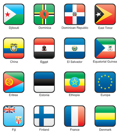 Flag icon set (part 4) Djibouti, Dominica, Dominican Republic, East Timor, Ecuador, Egypt, El Salvador, Equatorial Guinea, Eritrea, Estonia, Ethiopia, European Union, Fiji, Finland, Franceのイラスト素材