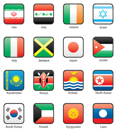 Flag icon set (part 6) Iran, Iraq, Ireland, Israel, Italy, Jamaica, Japan, Jordan, Kazakhstan, Kenya, Kiribati, North Korea, South Korea, Kuwait, Kyrgyzstan, Laosのイラスト素材
