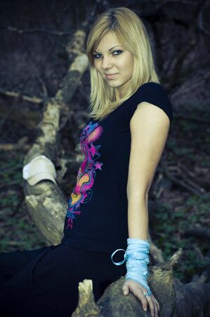  close-up photo of beautiful young girl in the forrest の写真素材