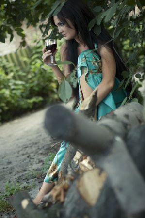 portrait of a beautiful girl with long brunette hair の写真素材