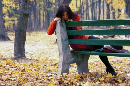 girl sitting on benchの写真素材