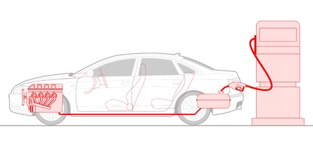 illustration of a car at a gas station.のイラスト素材