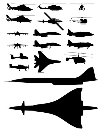 set of illustrations of silhouettes of aircraft.のイラスト素材