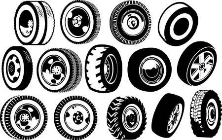 A diverse set of options for wheels  black and white illustration のイラスト素材