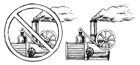 Vector drawing of steam engine stylized as engraving  のイラスト素材