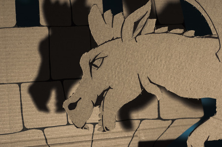 photo of dragon  flying upper the castle made of cardboardsの写真素材