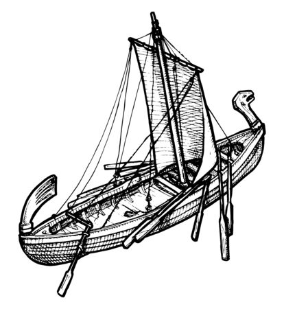 vector illustration of an old ship stylized as engraving.のイラスト素材