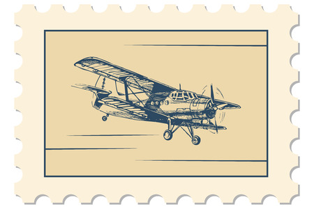 illustration of postage stamp with flight pictureのイラスト素材